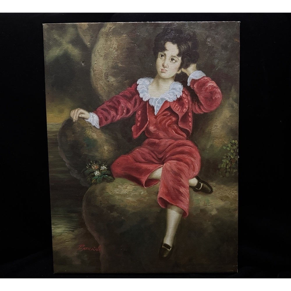 The Red Boy RARE VTG Patierno After SirThomas Lawrence oil painting 12"x16" READ